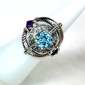 BALI LEGACY Sky Blue Topaz Amythest Ring in Sterling Silver  7  NWT
